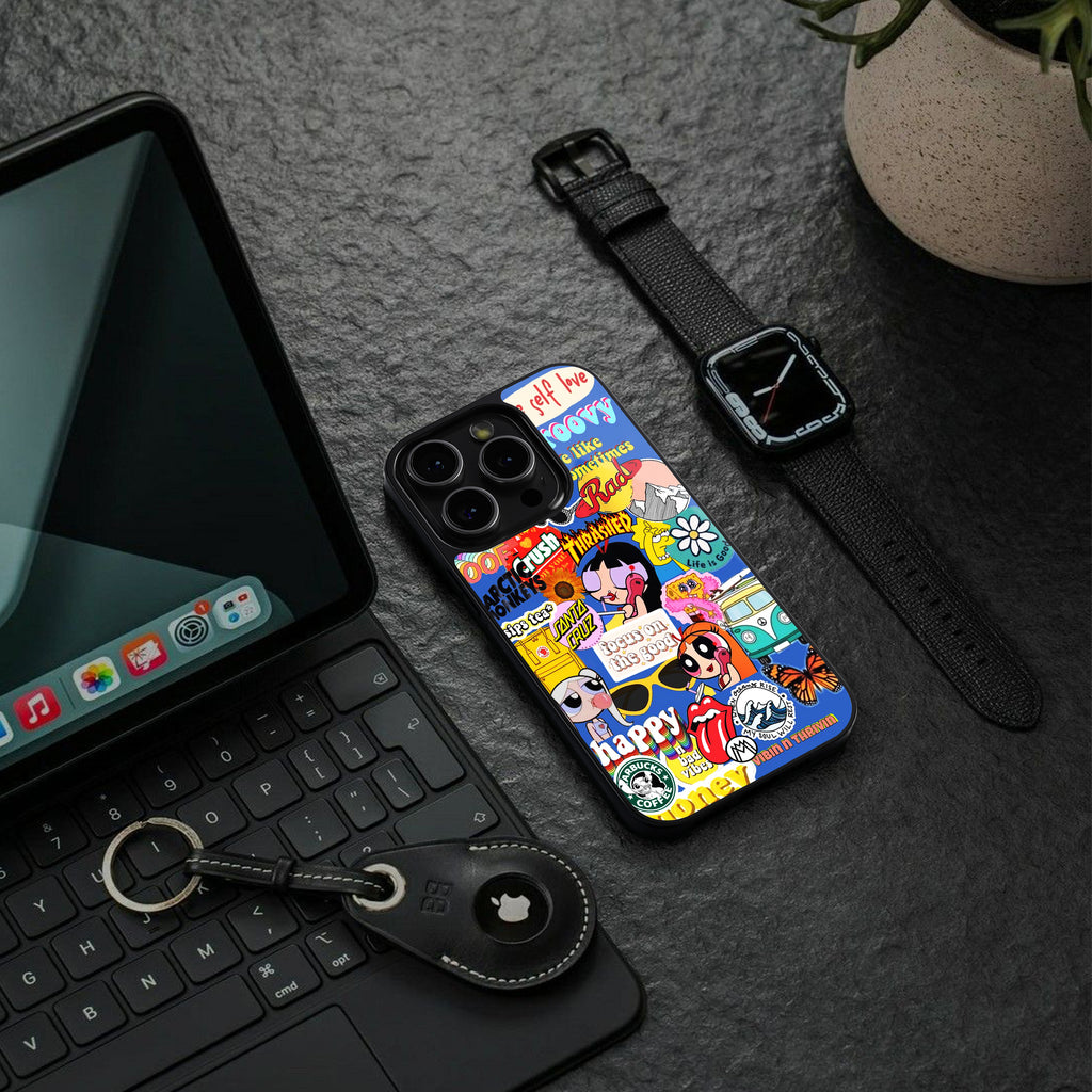 classic collage aesthetic back phone cover | glass case for iphone 15 pro max