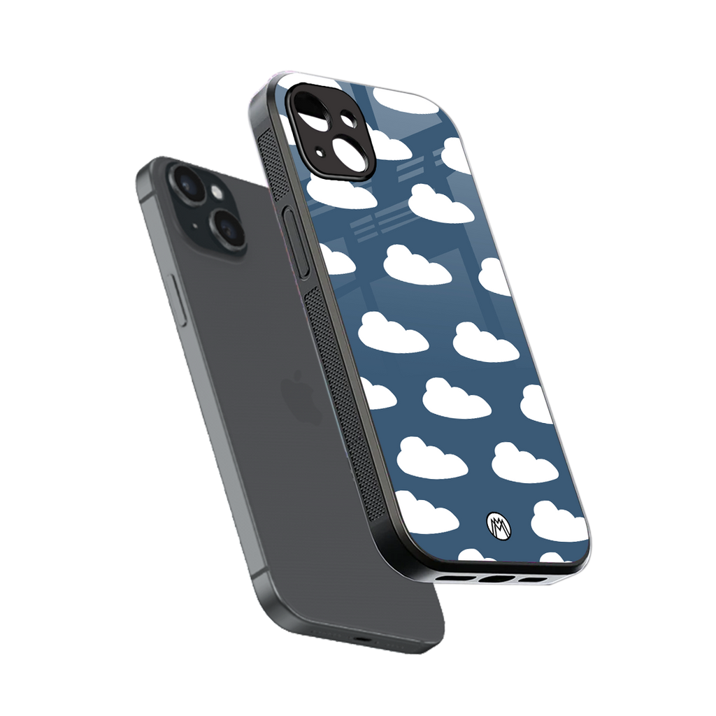 clouds back phone cover | glass case for iphone 15 plus