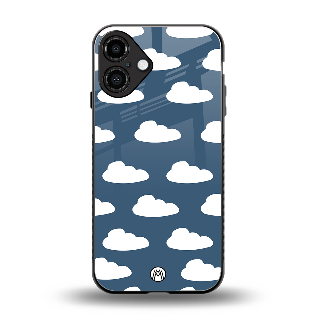 clouds back phone cover | glass case for iphone 16 plus