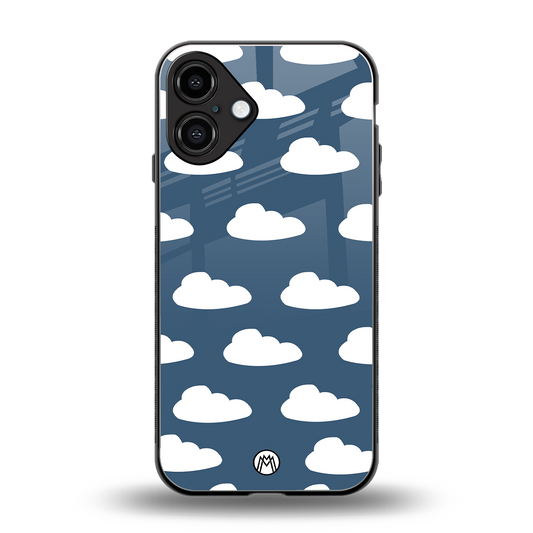 clouds back phone cover | glass case for iphone 16 plus