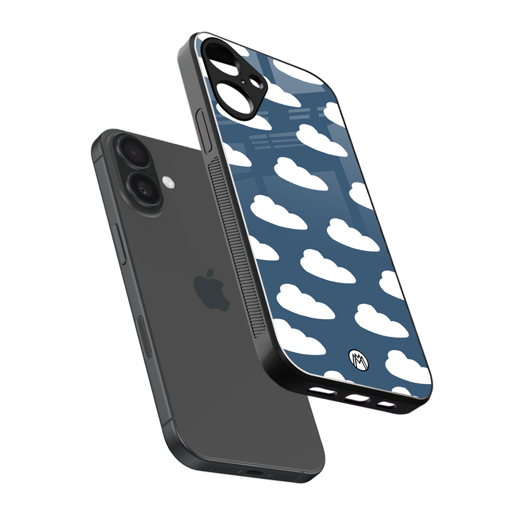 clouds back phone cover | glass case for iphone 16 plus