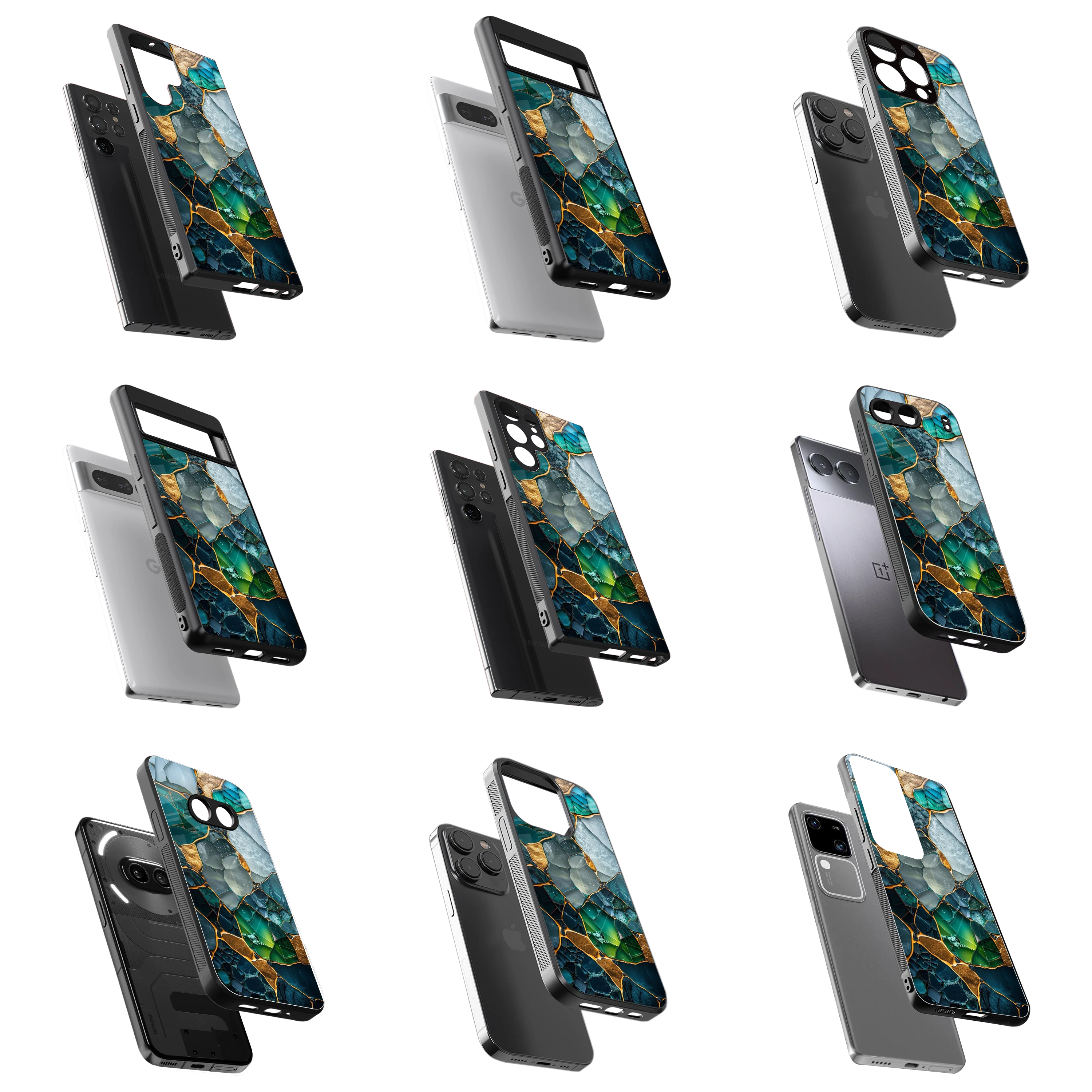 Durable Glass Back Mobile Case for iPhone, Samsung, OnePlus, Google Pixel, Redmi, Vivo, Oppo