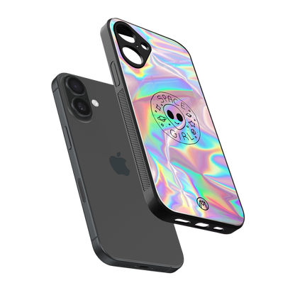 colorful alien back phone cover | glass case for iphone 16 plus