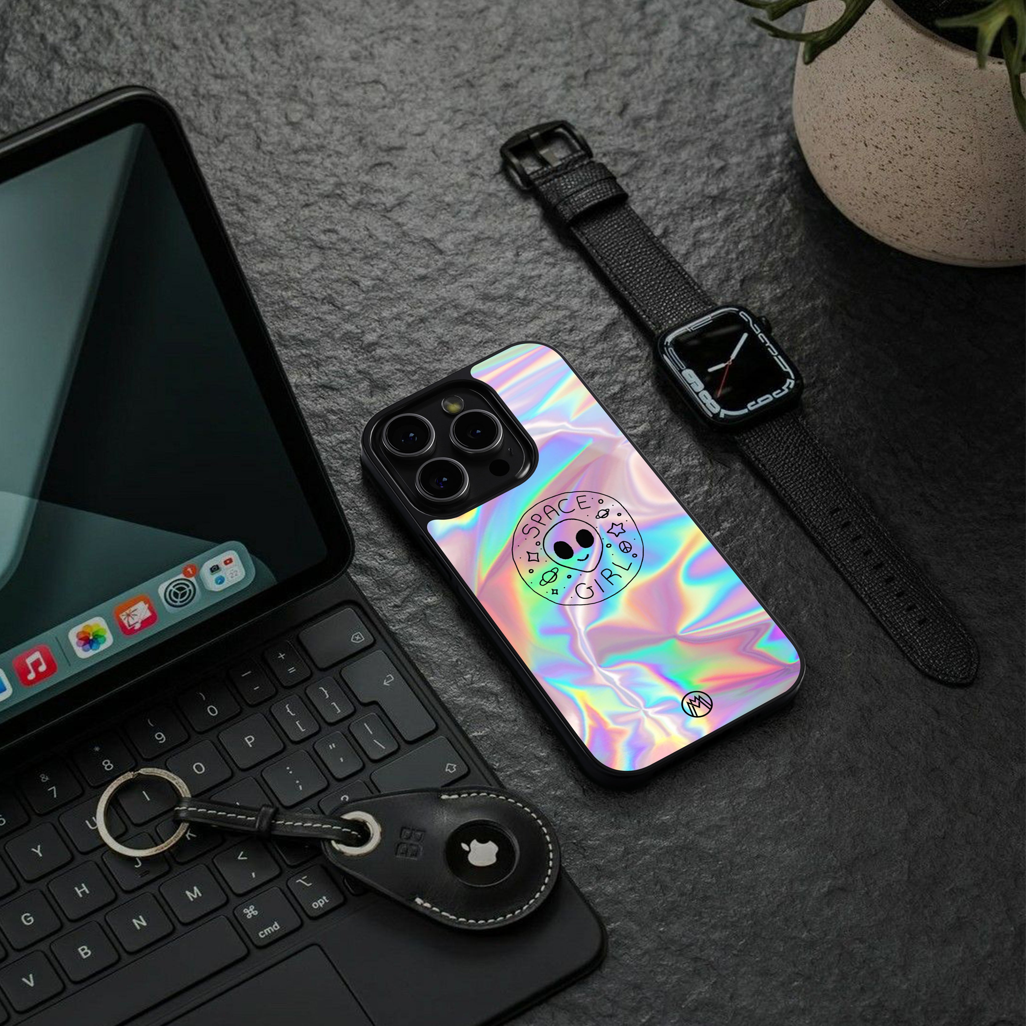 colorful alien back phone cover | glass case for iphone 16 pro max