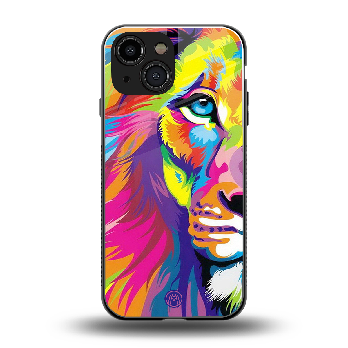 colourful fierce lion back phone cover | glass case for iphone 13 mini
