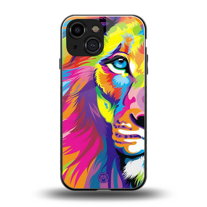 colourful fierce lion back phone cover | glass case for iphone 13 mini