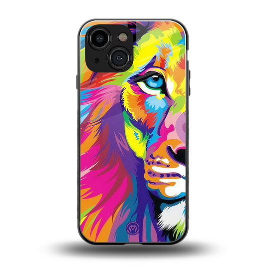 colourful fierce lion back phone cover | glass case for iphone 13 mini