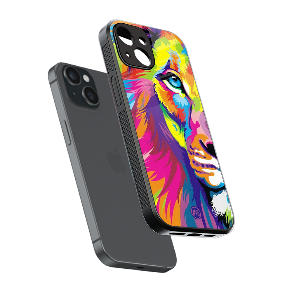 colourful fierce lion back phone cover | glass case for iphone 13 mini