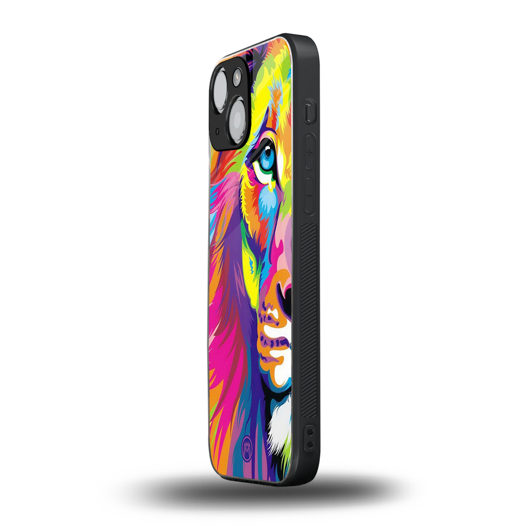 colourful fierce lion back phone cover | glass case for iphone 13 mini