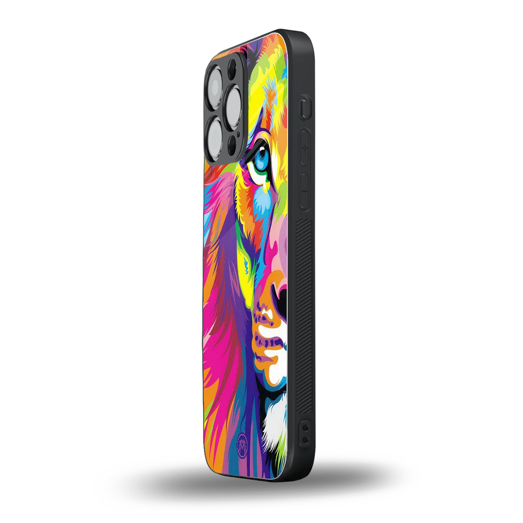 colourful fierce lion back phone cover | glass case for iphone 13 pro max