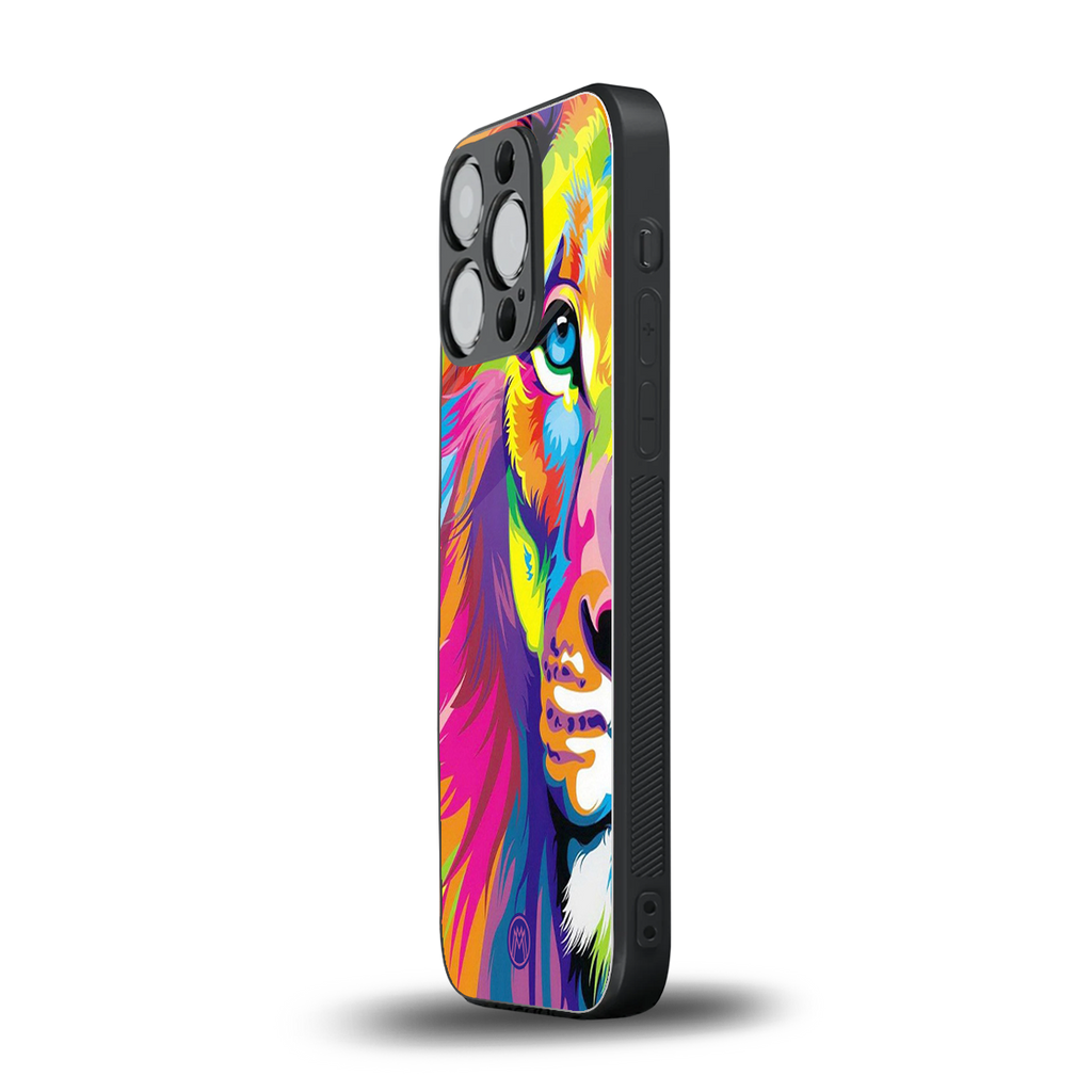 colourful fierce lion back phone cover | glass case for iphone 13 pro