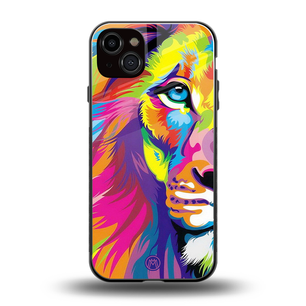 colourful fierce lion back phone cover | glass case for iphone 15 plus