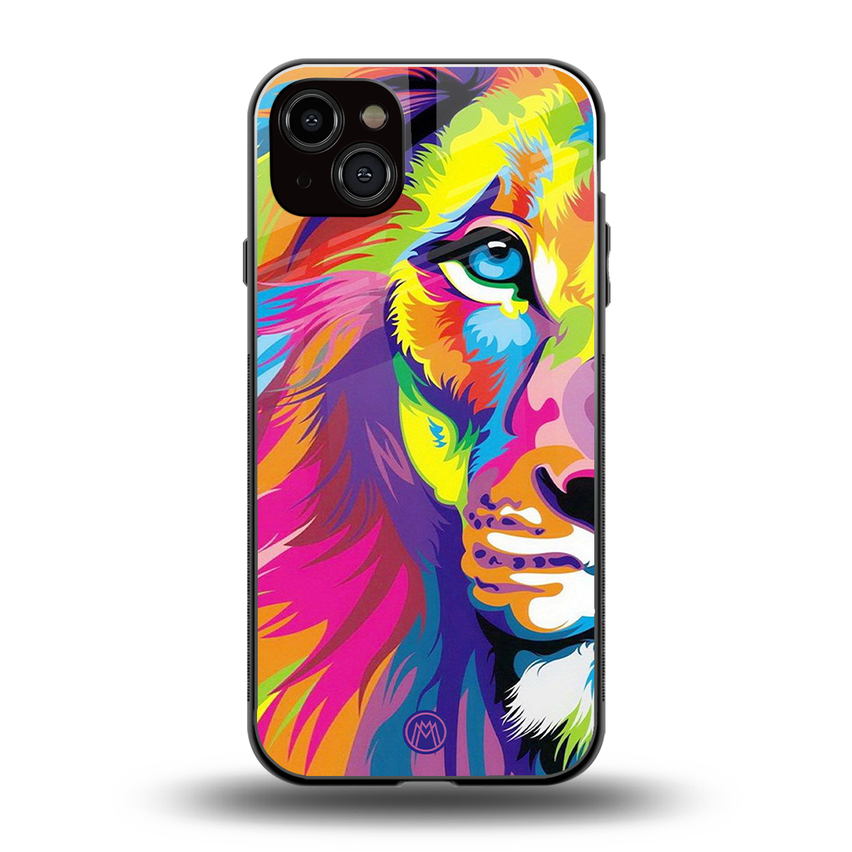 colourful fierce lion back phone cover | glass case for iphone 15 plus