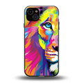 colourful fierce lion back phone cover | glass case for iphone 14 plus