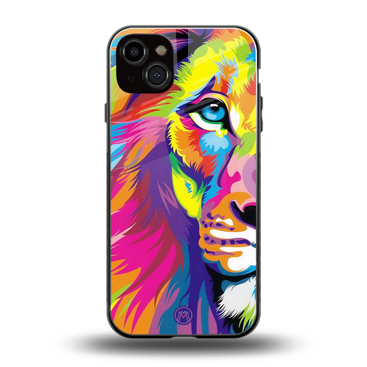 colourful fierce lion back phone cover | glass case for iphone 14 plus
