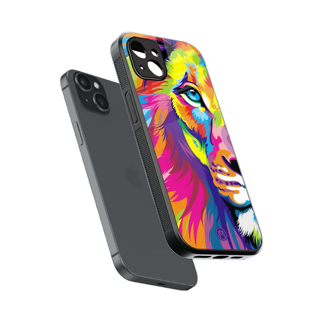 colourful fierce lion back phone cover | glass case for iphone 14 plus