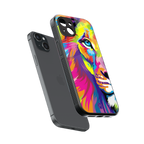 colourful fierce lion back phone cover | glass case for iphone 14 plus