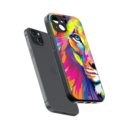 colourful fierce lion back phone cover | glass case for iphone 14 plus