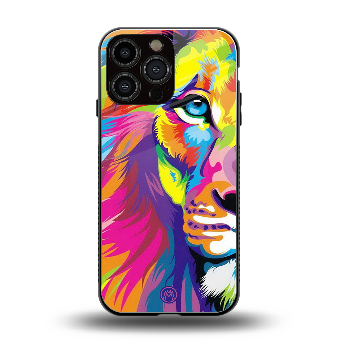 colourful fierce lion back phone cover | glass case for iphone 14 pro max
