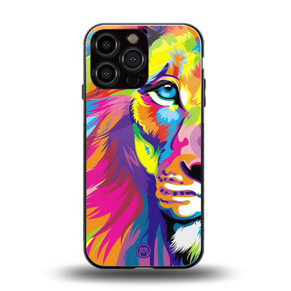 colourful fierce lion back phone cover | glass case for iphone 14 pro max