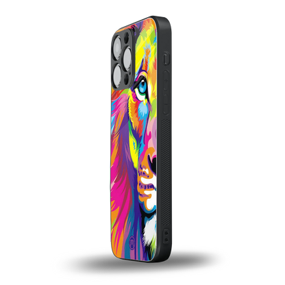 colourful fierce lion back phone cover | glass case for iphone 14 pro max