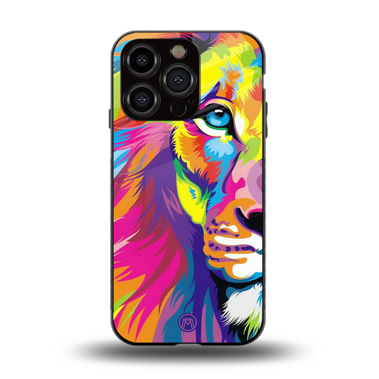 colourful fierce lion back phone cover | glass case for iphone 14 pro