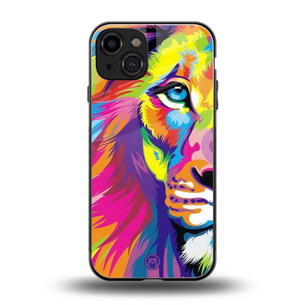 colourful fierce lion back phone cover | glass case for iphone 15