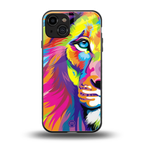 colourful fierce lion back phone cover | glass case for iphone 15