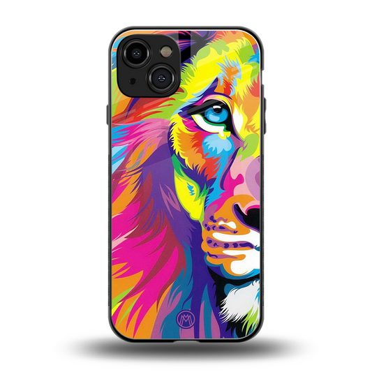 colourful fierce lion back phone cover | glass case for iphone 15