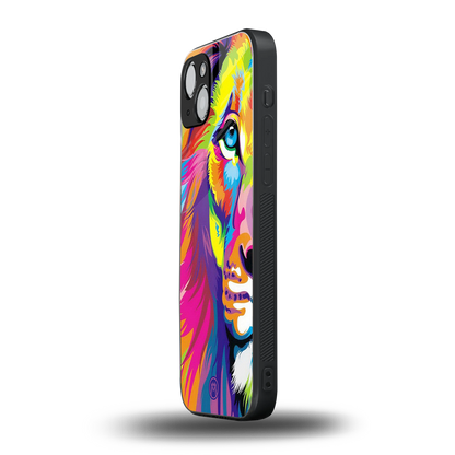 colourful fierce lion back phone cover | glass case for iphone 15