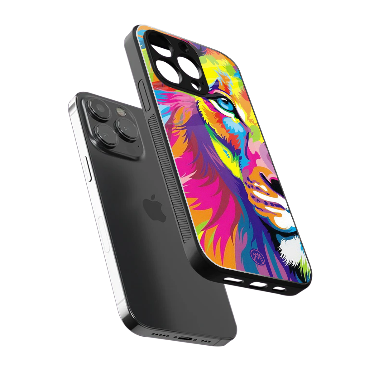 colourful fierce lion back phone cover | glass case for iphone 15 pro