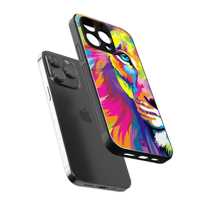 colourful fierce lion back phone cover | glass case for iphone 14 pro