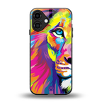 colourful fierce lion back phone cover | glass case for iphone 16 plus
