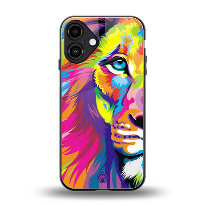 colourful fierce lion back phone cover | glass case for iphone 16 plus
