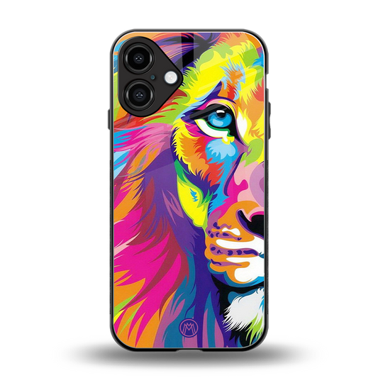colourful fierce lion back phone cover | glass case for iphone 16 plus