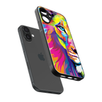 colourful fierce lion back phone cover | glass case for iphone 16 plus