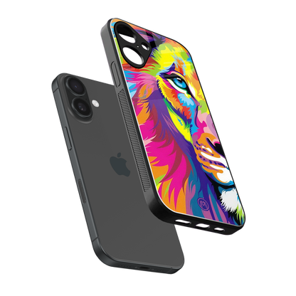 colourful fierce lion back phone cover | glass case for iphone 16 plus