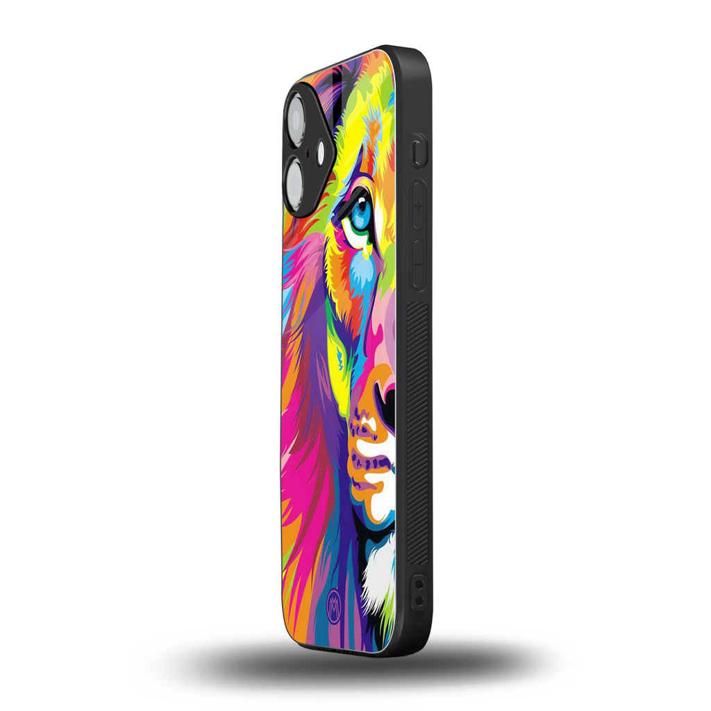 colourful fierce lion back phone cover | glass case for iphone 16 plus