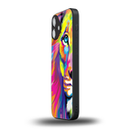 colourful fierce lion back phone cover | glass case for iphone 16 plus