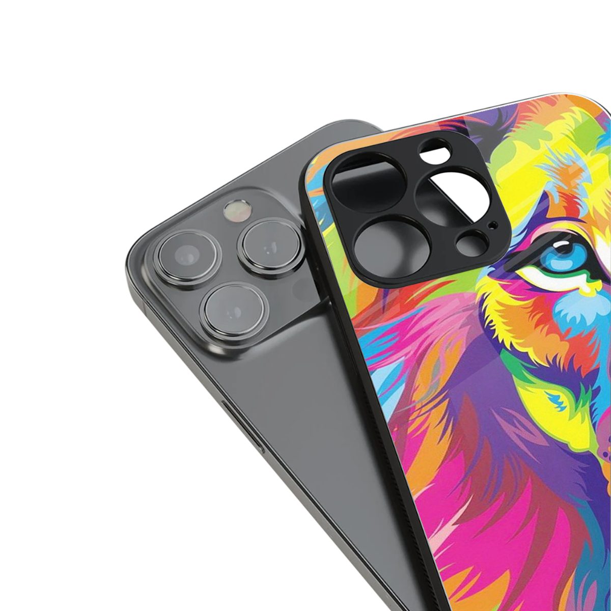 colourful fierce lion back phone cover | glass case for iphone 16 plus