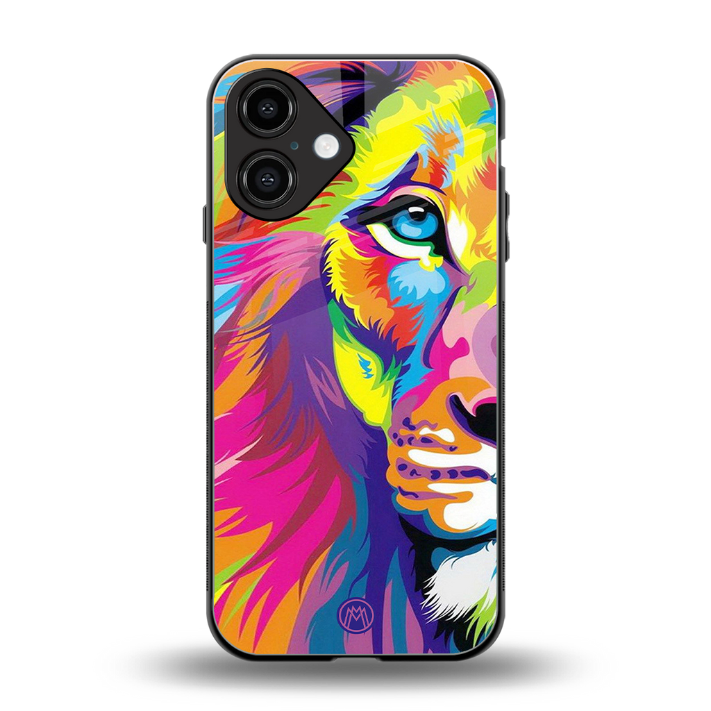 colourful fierce lion back phone cover | glass case for iphone 16