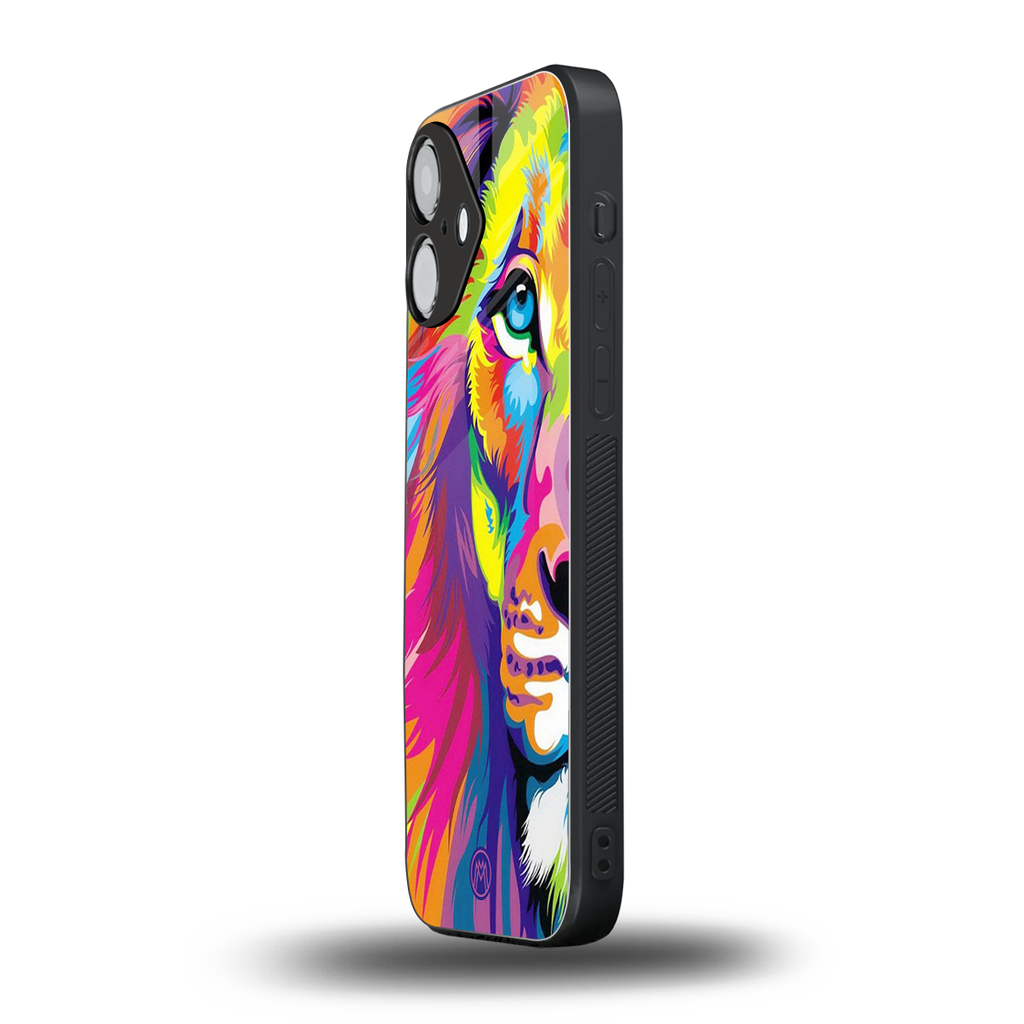 colourful fierce lion back phone cover | glass case for iphone 16