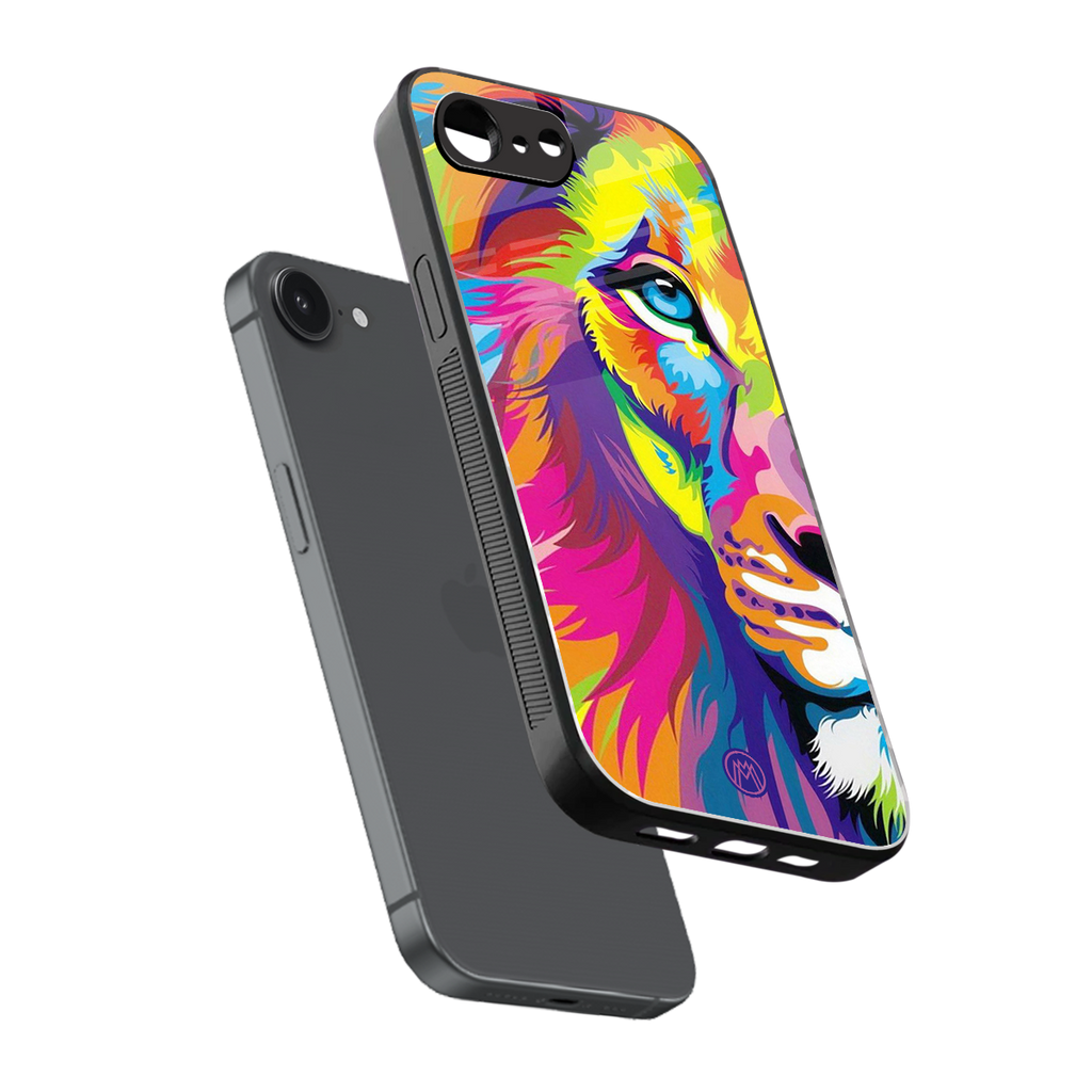colourful fierce lion back phone cover | glass case for iphone 16e