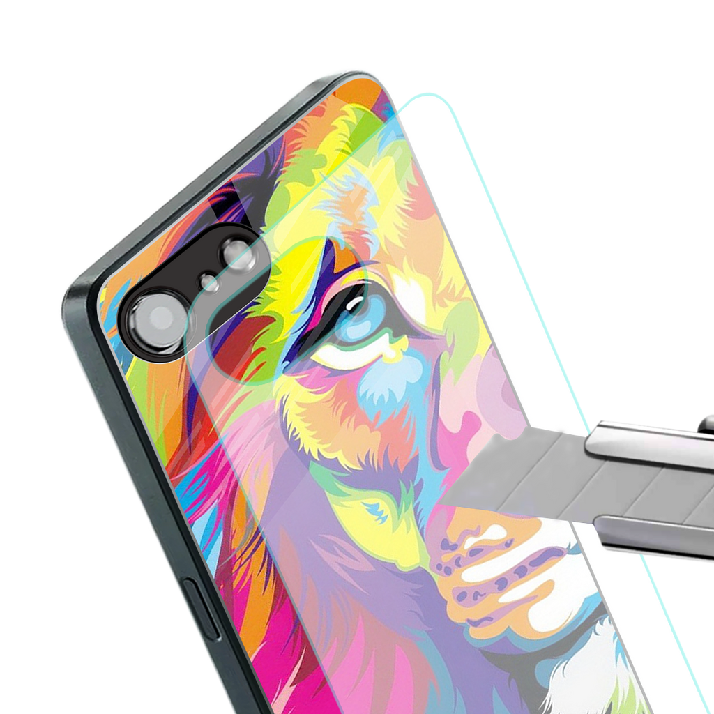 colourful fierce lion back phone cover | glass case for iphone 16e