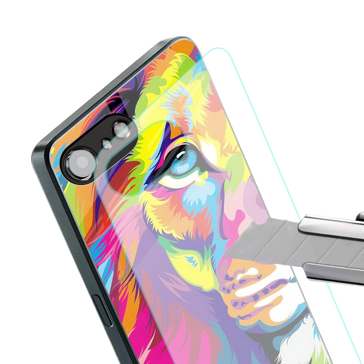colourful fierce lion back phone cover | glass case for iphone 16e