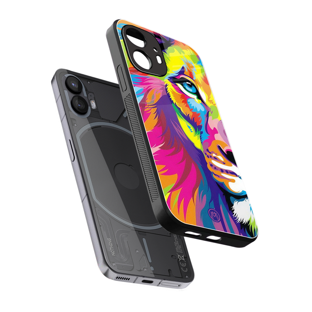 colourful fierce lion back phone cover | glass case for nothing phone 2