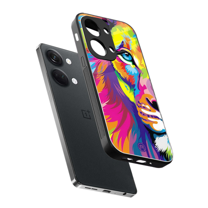 colourful fierce lion back phone cover | glass case for oneplus nord 3