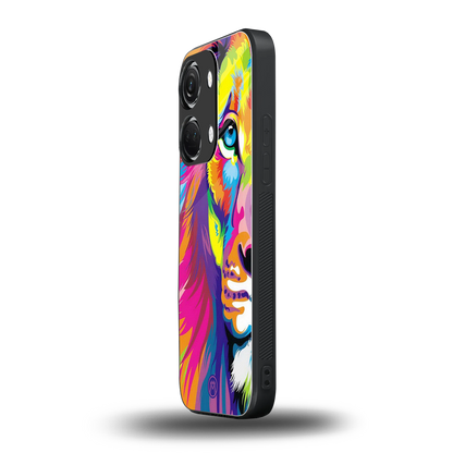 colourful fierce lion back phone cover | glass case for oneplus nord 3