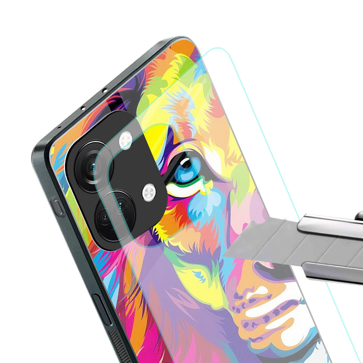 colourful fierce lion back phone cover | glass case for oneplus nord 3