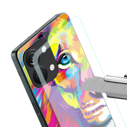 colourful fierce lion back phone cover | glass case for oneplus nord 3